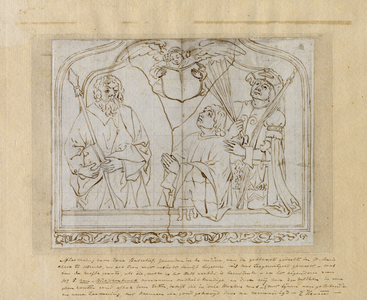 37341 Afbeelding van het grafmonument van een kanunnik van St. Marie, afkomstig uit de gesloopte Mariakerk te Utrecht.